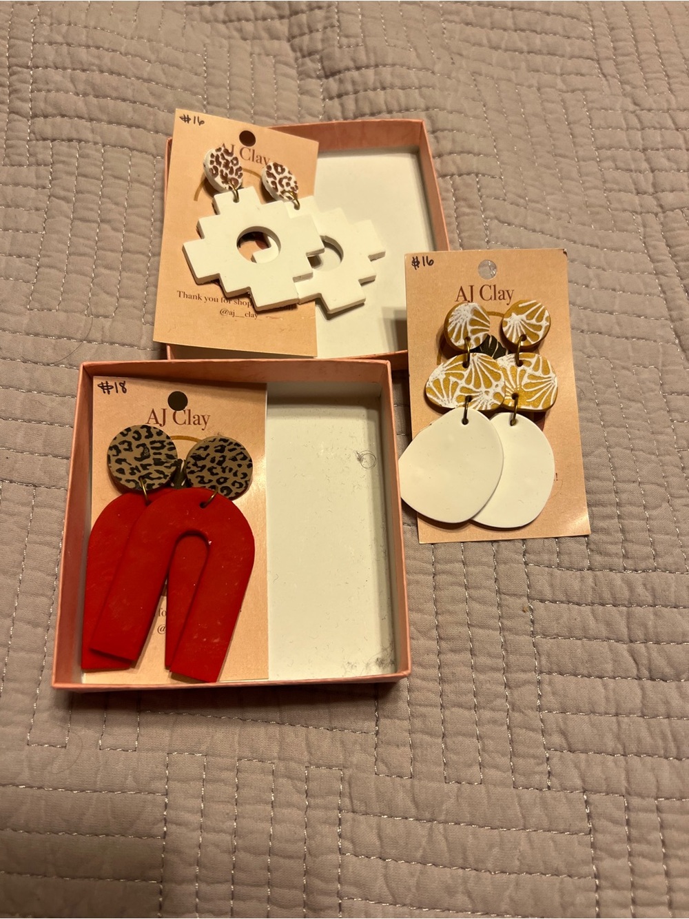 AJ Clay Statement Earrings Trio - Red, White & Leopard